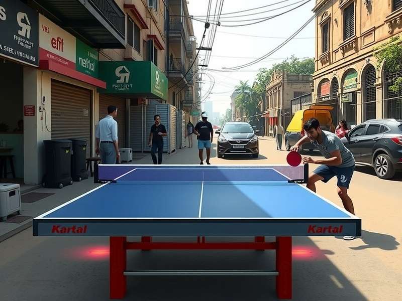 Paddle Warrior Ultra Pro Gameplay Screenshot showing competitive table tennis matches in a vibrant Mumbai street setting with Indian spectators
